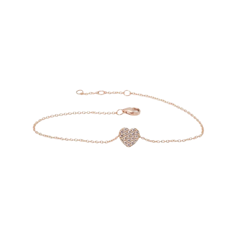 Bracciale oro rosa 18K con diamanti cuore pavè con catena passante