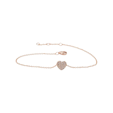 Bracciale oro rosa 18K con diamanti cuore pavè con catena passante