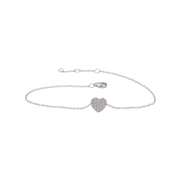 Bracciale oro bianco 18K con diamanti cuore pavè con catena passante
