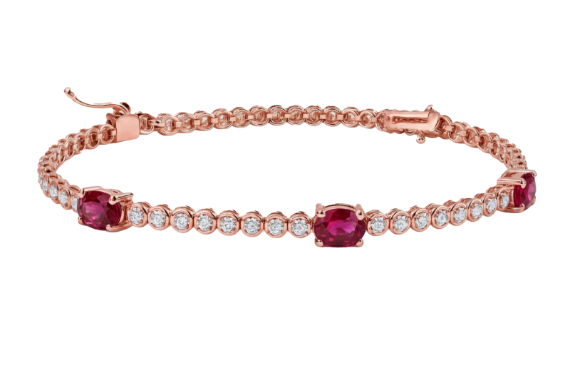 Bracciale oro rosa 18K con diamanti e spot rubini ovali