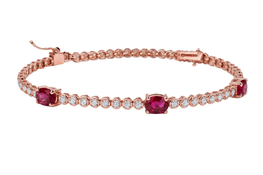 Bracciale oro rosa 18K con diamanti e spot rubini ovali
