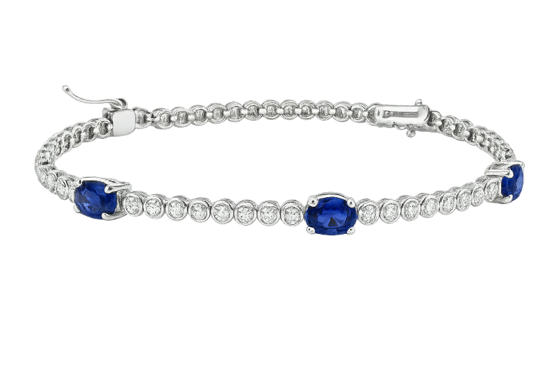 Bracciale oro bianco 18K con diamanti e spot zaffiri ovali