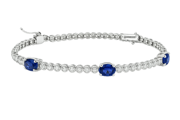 Bracciale oro bianco 18K con diamanti e spot zaffiri ovali