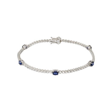 Bracciale oro bianco 18K con diamanti con spot zaffiri ovali