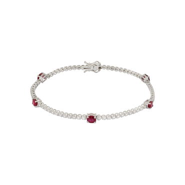 Bracciale oro bianco 18K con diamanti con spot rubini ovali