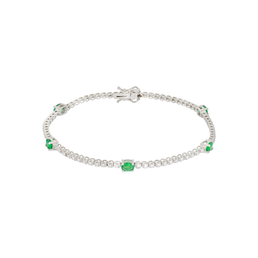 Bracciale oro bianco 18K con diamanti con spot smeraldi ovali