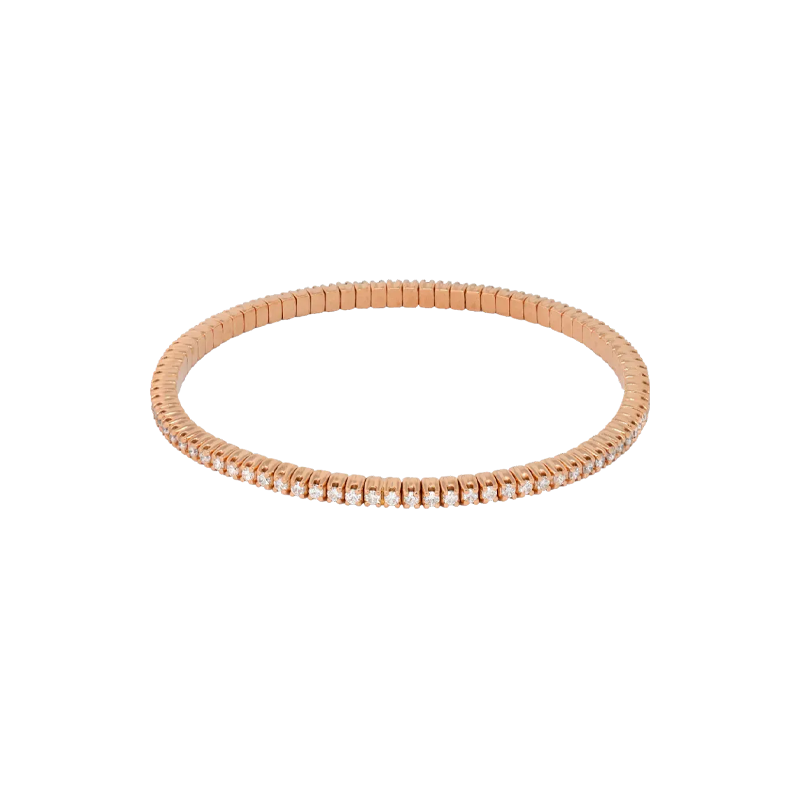 Bracciale elastico tennis a filo in oro rosa 18K con diamanti da 1.70 a 4.05 ct