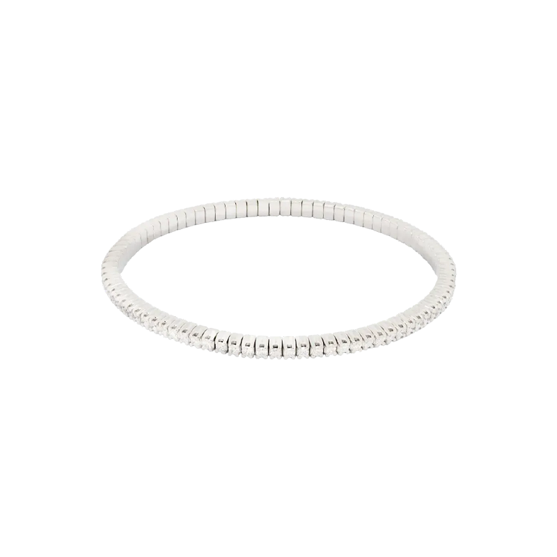 Bracciale elastico tennis a filo in oro bianco 18K con diamanti da 1.70 a 4.05 ct