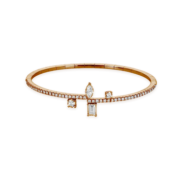 Bracciale fantasia oro rosa 18K con diamanti emerald, navette e round