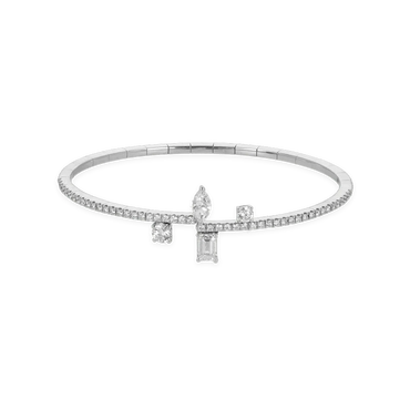 Bracciale fantasia oro bianco 18K con diamanti emerald, navette e round