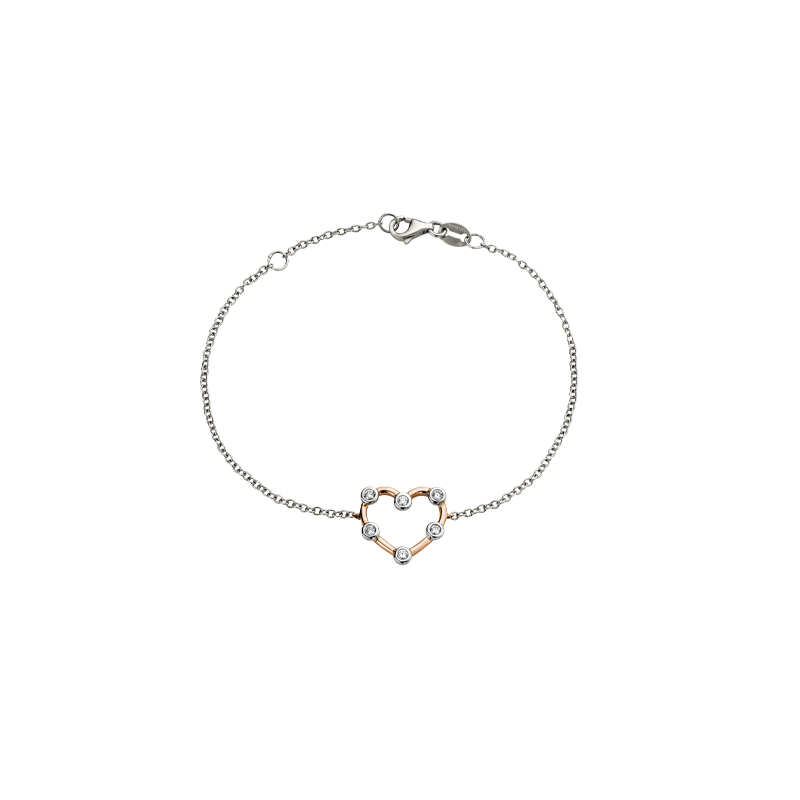 Bracciale Cuore Oro Bianco/Rosa 18K con Diamanti