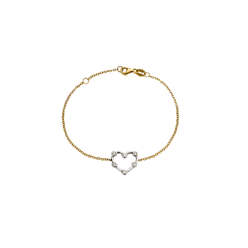 Bracciale Cuore Oro Giallo/Bianco 18K con Diamanti