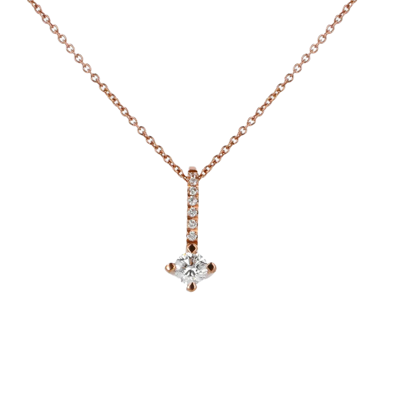 Ciondolo oro rosa 18K con diamanti con centrale round da 0.18 a 0.28 ct