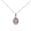 Ciondolo oro bianco 18K con zaffiro rosa naturale centrale e contorno diamanti