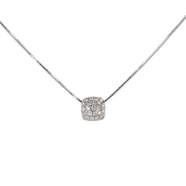Ciondolo oro bianco 18K con diamanti pavè quadro