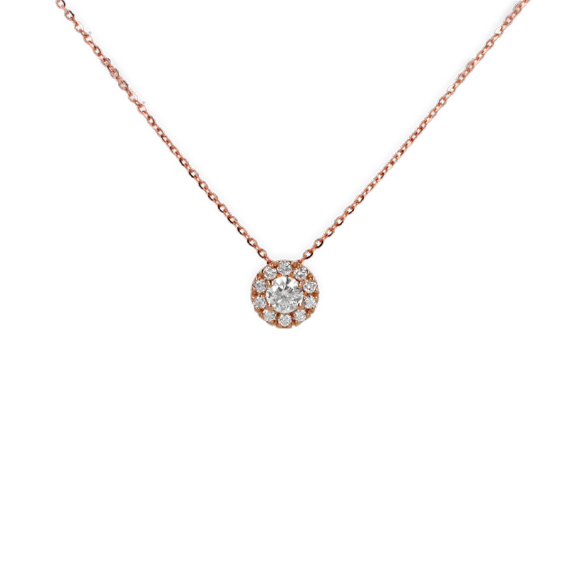 Ciondolo oro rosa 18K con diamante centrale pavè da 0.22 a 0.36 ct