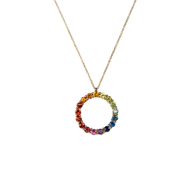 Ciondolo oro rosa 18K cerchio rainbow con zaffiri multicolore