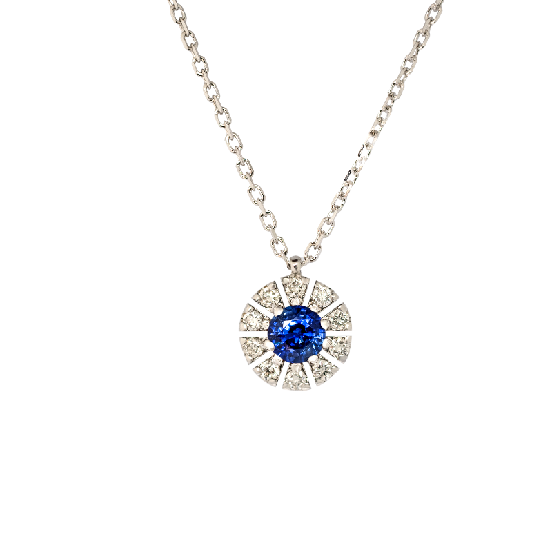 Ciondolo oro bianco 18K con zaffiro round