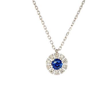 Ciondolo oro bianco 18K con zaffiro round