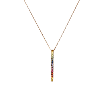 Ciondolo fiammifero rainbow oro rosa 18K con zaffiri multicolore