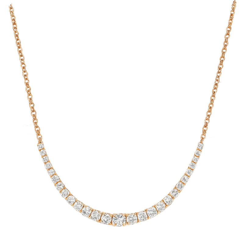 Mezza collana degradè in oro rosa 18K con diamante centrale da 1.30 a 1.60 ct
