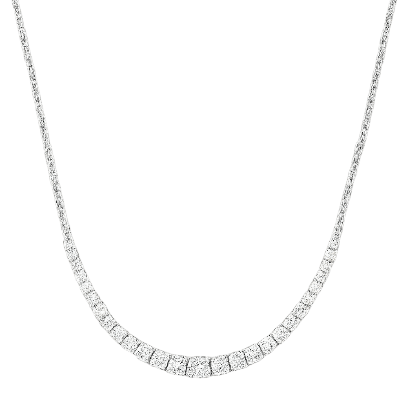 Mezza collana degradè in oro bianco 18K con diamante centrale da 1.30 a 1.60 ct