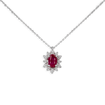 Pendente oro Bianco 18K con Diamanti e Centrale Rubino