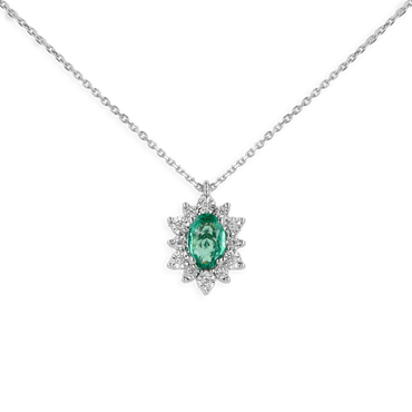 Pendente oro Bianco 18K con Diamanti e Centrale Smeraldo