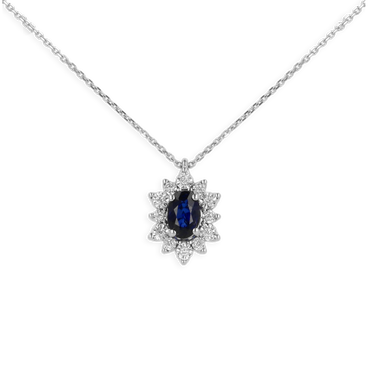Pendente oro Bianco 18K con Diamanti e Centrale Zaffiro