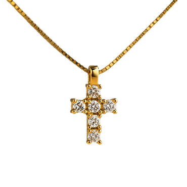 Croce diamanti e oro giallo 18K con catena passante da 0.10 a 0.22 ct