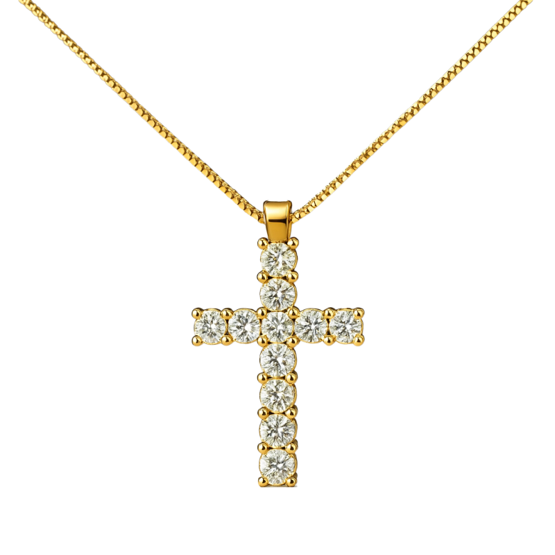 Croce diamanti e oro giallo 18K con catena passante da 0.10 a 0.22 ct