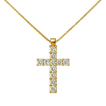 Croce diamanti e oro giallo 18K con catena passante da 0.10 a 0.22 ct
