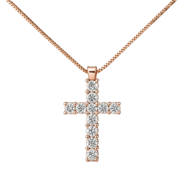 Croce diamanti e oro rosa 18K con catena passante da 0.10 a 0.22 ct