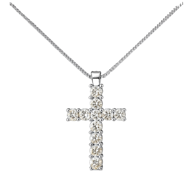 Croce diamanti e oro bianco 18K con catena passante da 0.10 a 0.22 ct