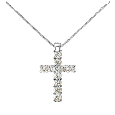 Croce diamanti e oro bianco 18K con catena passante da 0.10 a 0.22 ct