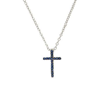 Croce Oro Bianco 18K e Zaffiri con diamanti da 0.10 a 0.20 ct