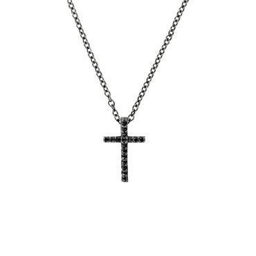 Croce Oro brunito 18K con Diamanti Neri da 0.08 a 0.17 ct