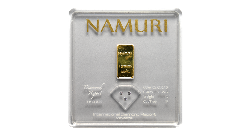 3 diamanti in blister G - IF da 0.03 a 0.60 ct con lingotto in oro 750 da 1 grammo