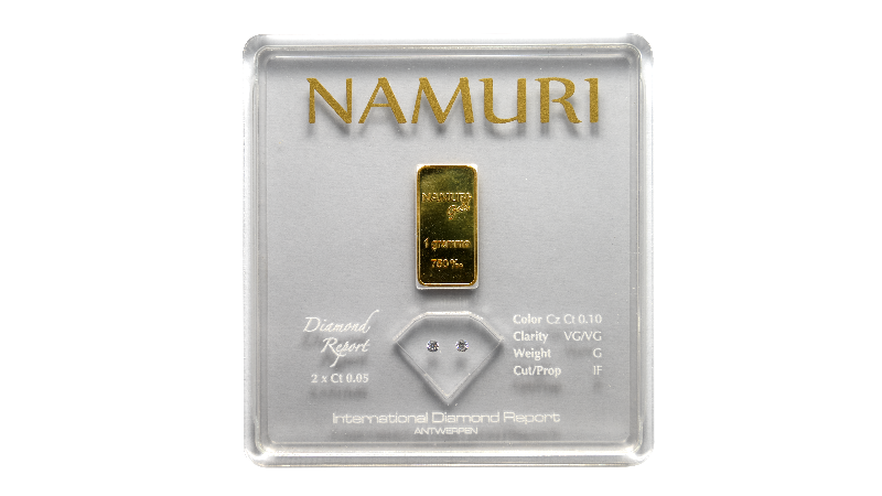2 diamanti in blister F - SI1 da 0.02 a 0.40 ct con lingotto in oro 750 da 1 grammo