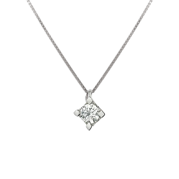 Pendente punto luce griffe quadrato oro bianco 18K con diamanti da 0.02 a 0.20 ct