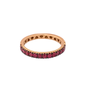 Fedina mezzo giro oro rosa 18K con rubini punte brunite