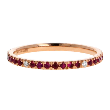 Fedina Oro Rosa 18K con Rubini/spot diamanti bianchi