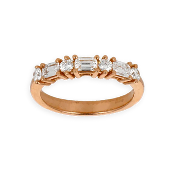 Fedina Oro Rosa 18K con 3 Diamanti Taglio Smeraldo Alternati a Diamanti Round