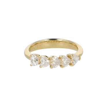 Fedina 5 Pietre in Oro Giallo 18K con Diamanti Taglio Cuore da 0.75 a 1.25 ct