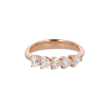 Fedina 5 Pietre in Oro Rosa 18K con Diamanti Taglio Cuore da 0.75 a 1.25 ct