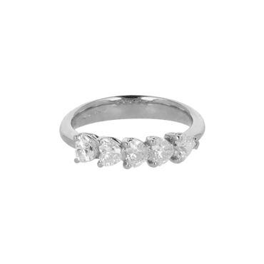Fedina 5 Pietre in Oro Bianco 18K con Diamanti Taglio Cuore da 0.75 a 1.25 ct