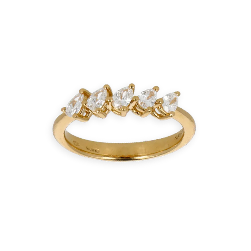 Fedina in Oro Giallo 18K con 5 Diamanti Taglio Goccia