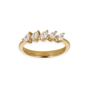 Fedina in Oro Giallo 18K con 5 Diamanti Taglio Goccia