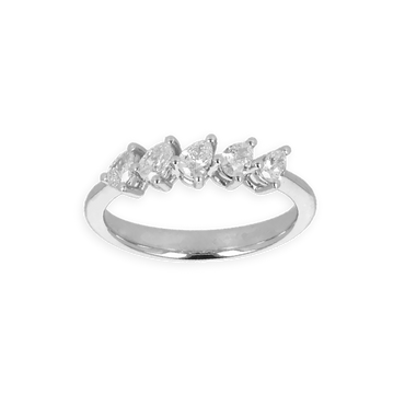 Fedina in Oro Bianco 18K con 5 Diamanti Taglio Goccia