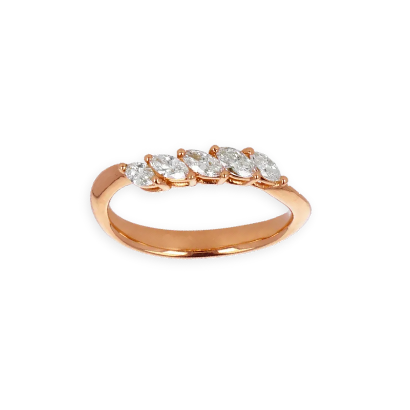 Fedina Oro Rosa 18K con 5 diamanti Taglio Navette